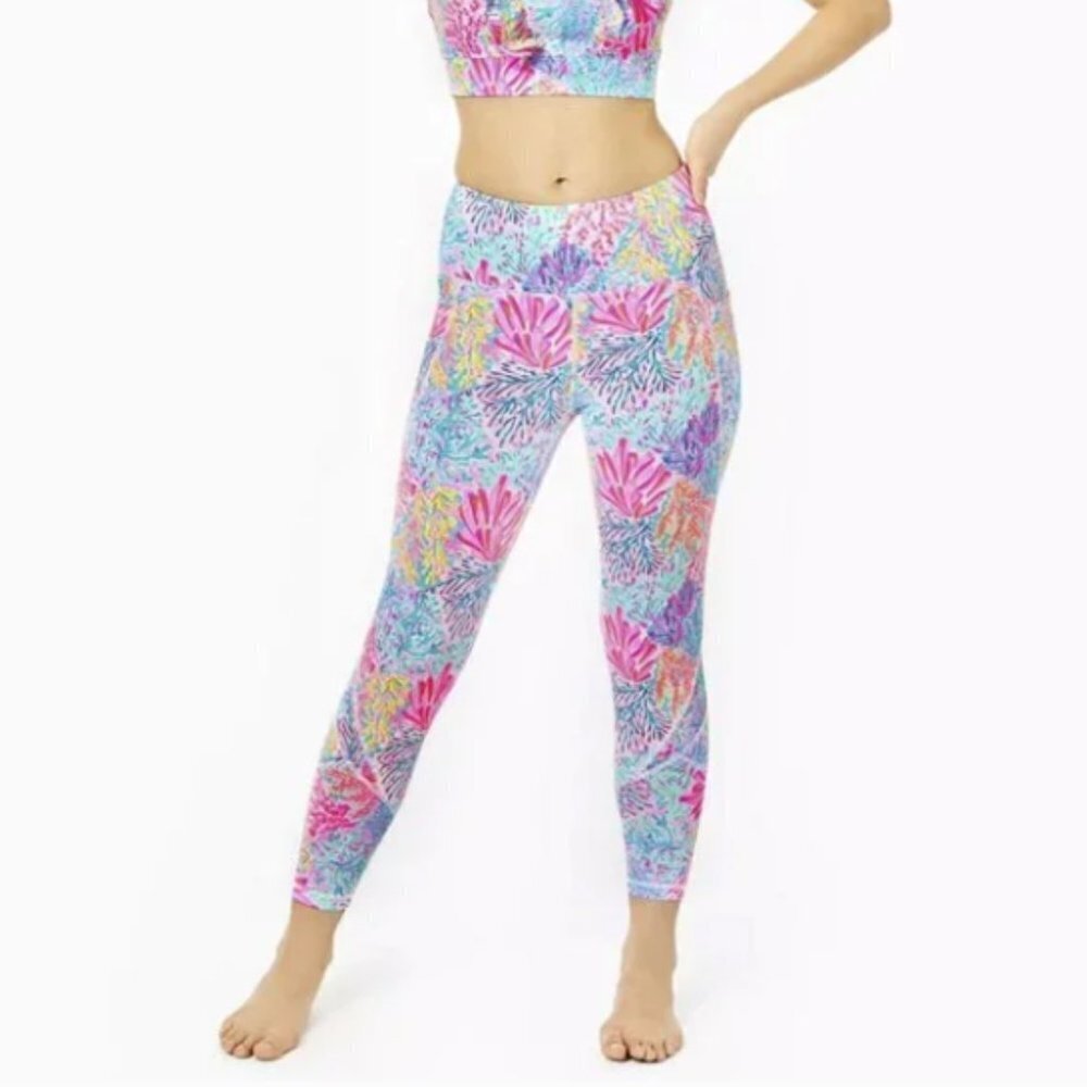 Lilly Pulitzer Luxletic Weekender High Rise Midi Leggings Splashdance Large NWT